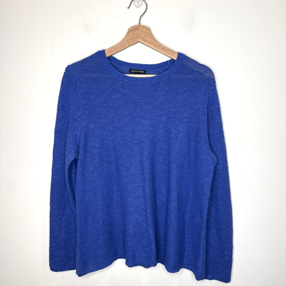Eileen Fisher Organic Cotton Chunky Pullover Sweater Coastal Nautical Luxury L